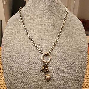 Mixed Metalic Tones Beaded Acorn Necklace on Silver Tone Chain - Pre-loved (36")
